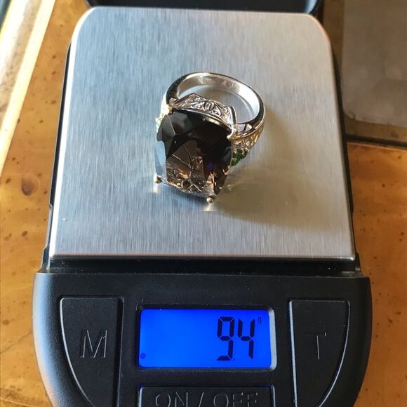 Genuine Smoky Quartz Chrome Diopside Sterling Silver Ring Size 7 - Picture 5 of 8